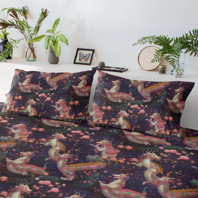 Whimsical Floral Dragons Pillow Case (Creator Uploaded)