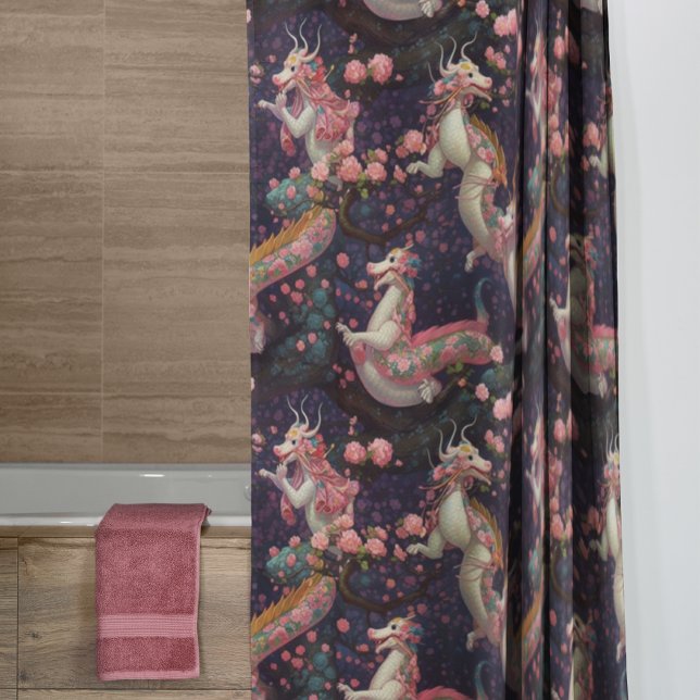 Whimsical Floral Dragons Shower Curtain (Creator Uploaded)
