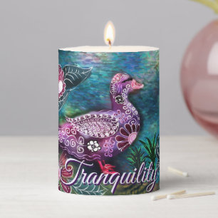 Whimsical Floral Duck Purple Teal Personalized Pillar Candle