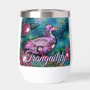 Whimsical Floral Duck Purple Teal Personalized Thermal Wine Tumbler