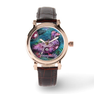 Whimsical Floral Duck Purple Teal Personalized Watch