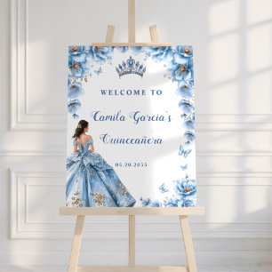 Whimsical Floral Dusty Blue Quinceañera Welcome Foam Board