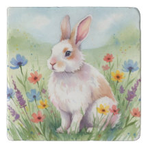 Whimsical Floral Easter Bunny Spring square trivet