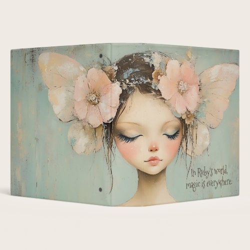 Whimsical Floral Fairy Butterfly Wings Custom Name 3 Ring Binder