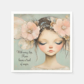 Whimsical Floral Fairy Butterfly Wings Custom  Napkins