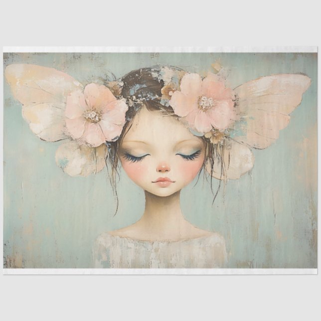 Whimsical Floral Fairy Butterfly Wings Decoupage Tissue Paper (Front)