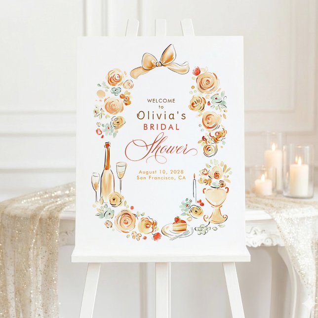 Whimsical Floral Fall Bridal Shower Welcome Sign (Whimsical Hand-drawn Terracotta Party ir Shower Welcome Sign)