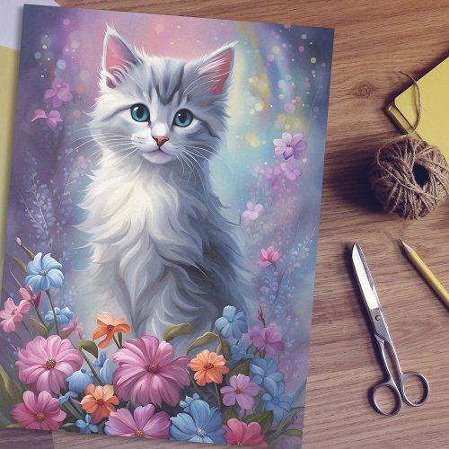 Whimsical Floral Fantasy with Kitten Tissue Paper