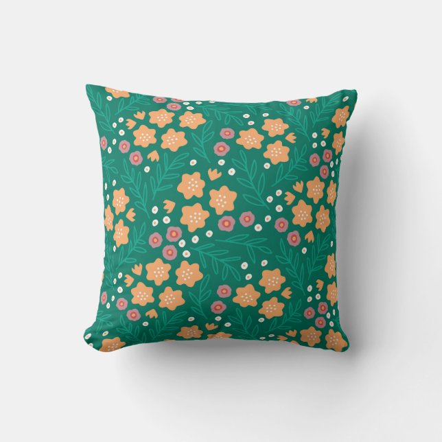 Whimsical Floral Field Throw Pillow (Front)