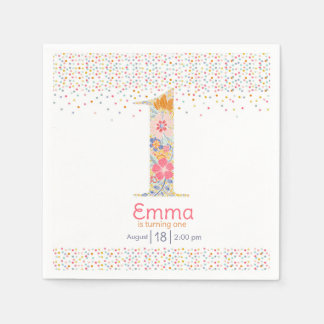 Whimsical Floral First Birthday Invitation Napkins