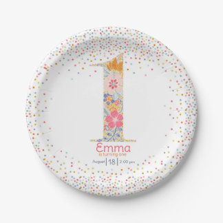 Whimsical Floral First Birthday Invitation Paper Plates