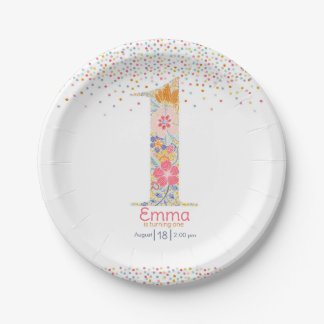 Whimsical Floral First Birthday Invitation Paper Plates