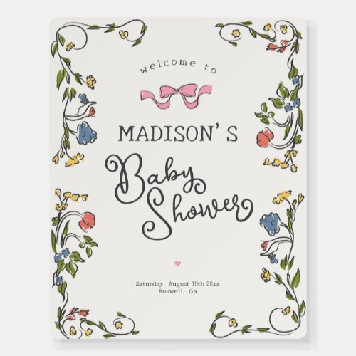 Whimsical Floral French Baby Shower Welcome Sign