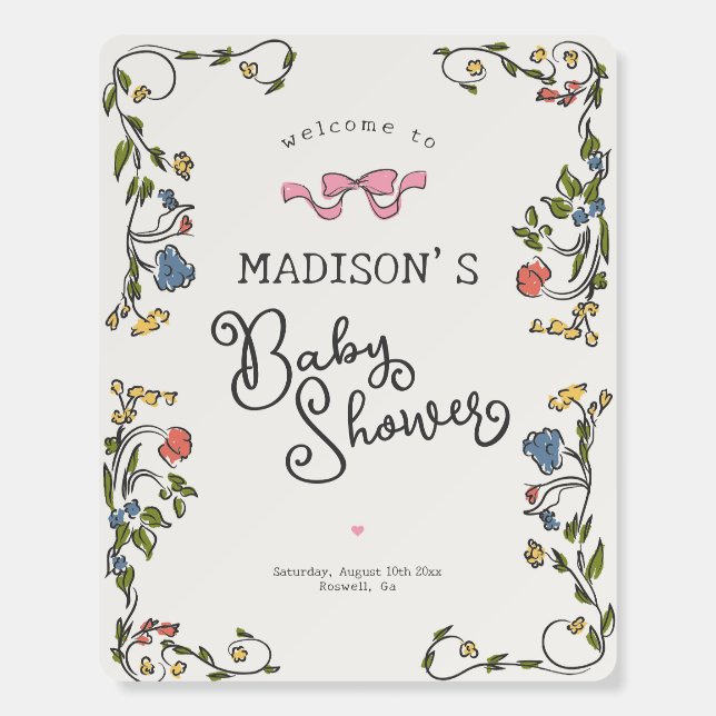 Whimsical Floral French Baby Shower Welcome Sign (Front)