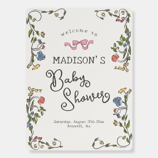 Whimsical Floral French Baby Shower Welcome Sign