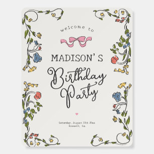 Whimsical Floral French Birthday Welcome Sign