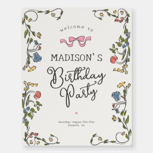 Whimsical Floral French Birthday Welcome Sign