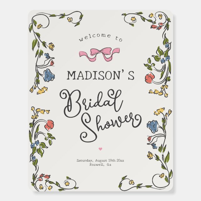 Whimsical Floral French Bridal Shower Welcome Sign (Front)