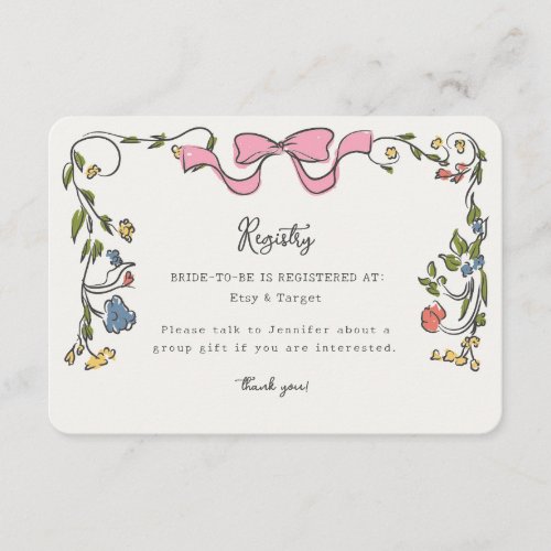 Whimsical Floral French Registry Invite Insert