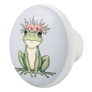 Whimsical Floral Frog Cottagecore Art Ceramic Knob