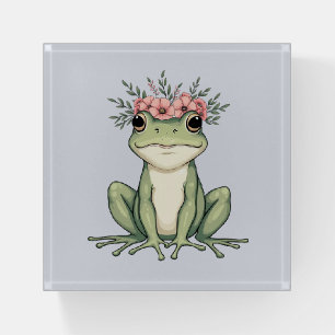 Whimsical Floral Frog Cottagecore Art Paperweight