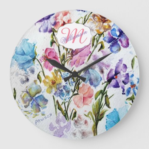 WHIMSICAL FLORAL GARDEN LARGE CLOCK