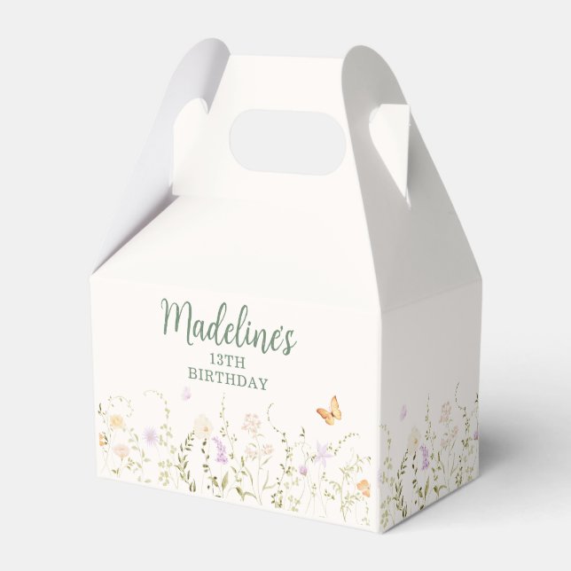 Whimsical Floral Garden Party Birthday Favor Boxes (Front Side)