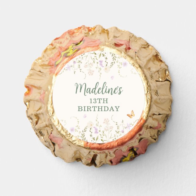 Whimsical Floral Garden Party Birthday Reese's Peanut Butter Cups (Front)