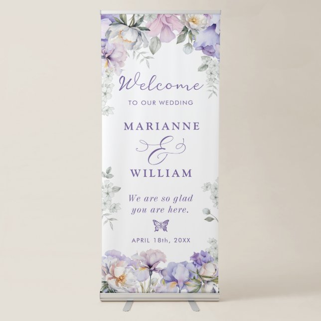 Whimsical Floral Garden Wedding Welcome Retractable Banner (Front)