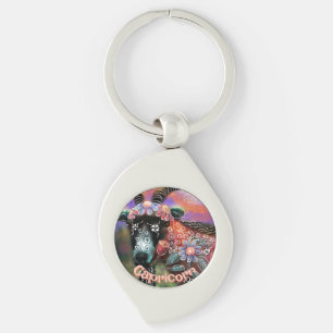 Whimsical Floral Goat Capricorn Personalized Keychain