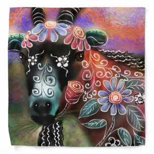 Whimsical Floral Goat Farm Animal Floral Peach Bandana