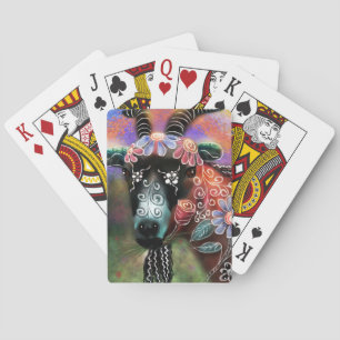 Whimsical Floral Goat Farm Animal Floral Peach Poker Cards