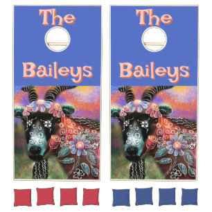 Whimsical Floral Goat Farm Animal Personalized Cornhole Set