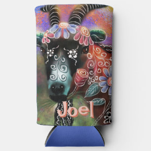 Whimsical Floral Goat Farm Animal Personalized Seltzer Can Cooler