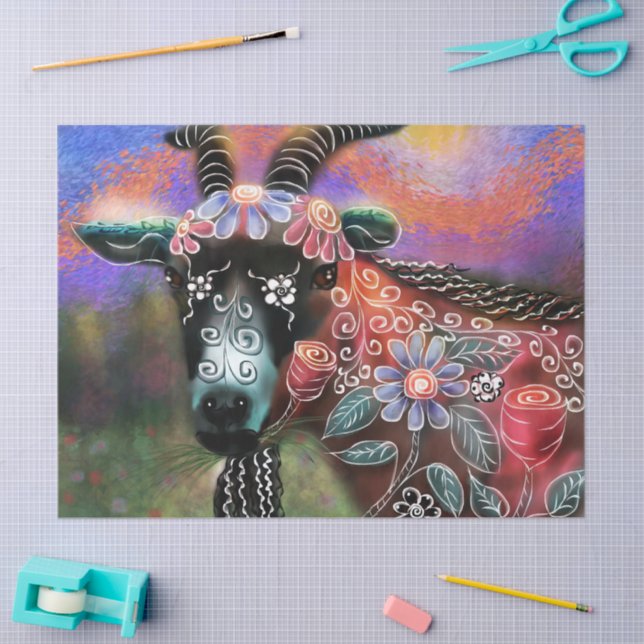 Whimsical Floral Goat Farm Peach Decoupage Tissue Paper (Craft)