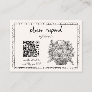 Whimsical Floral Hand Drawn Bridal Shower QR Code Enclosure Card