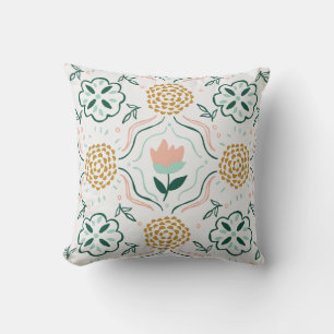 Whimsical Floral Hand-Drawn Pattern Throw Pillow