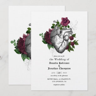 Whimsical Floral Heart Halloween Gothic Wedding Invitation