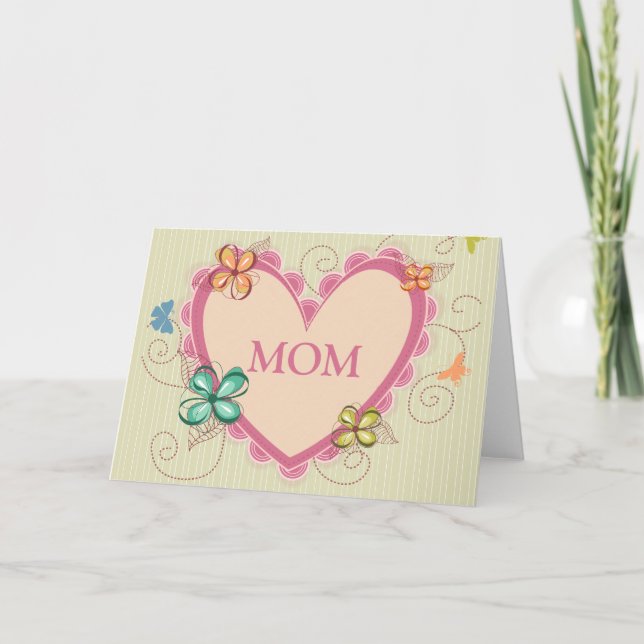 Whimsical floral heart mom mother's day card (Front)