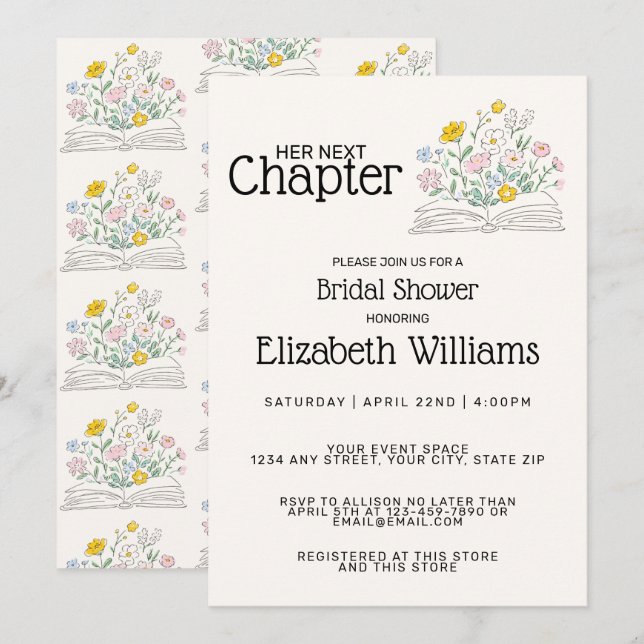 Whimsical Floral Her Next Chapter Bridal Shower  Invitation (Front/Back)