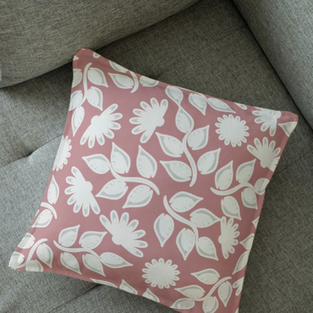 Whimsical floral in dusty rose  throw pillow (Creator Uploaded)