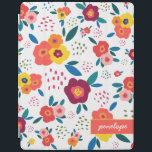Whimsical Floral in Yellow and Coral Script Name iPad Smart Cover<br><div class="desc">Whimsical,  modern and fun! This personalized iPad case featuring a gorgeous floral print with flowers and leaves in pink,  coral,  orange,  blue and green screams spring joy. Wonderful for mothers,  gardeners,  brides,  teens and more. Part of a collection from Parcel Studios.</div>