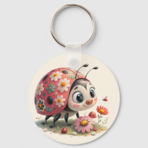 Whimsical floral ladybug keychain