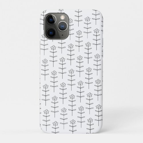 Whimsical Floral Line Art in Black and White  iPhone 11 Pro Case