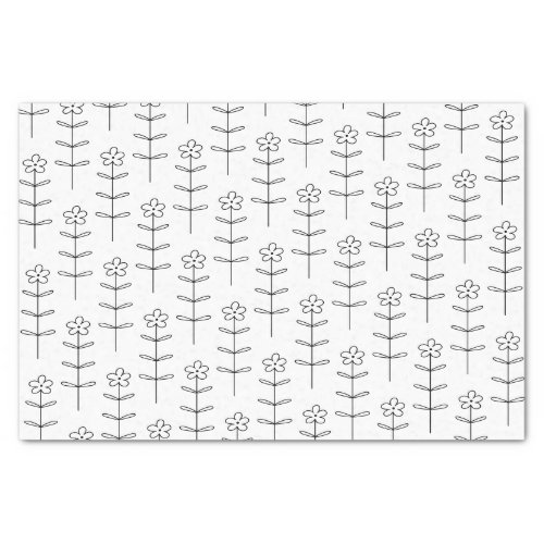 Whimsical Floral Line Art in Black and White  Tissue Paper