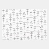 Whimsical Floral Line Art Sketch Black and White  Wrapping Paper Sheets (Front 3)