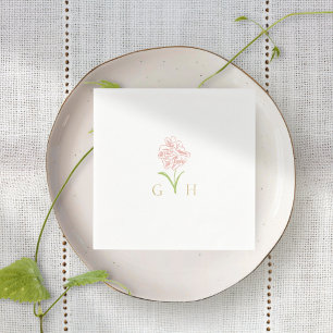 Whimsical Floral Line-drawn Rose Napkins