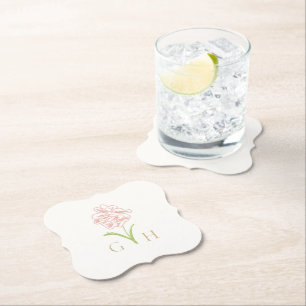 Whimsical Floral Line-drawn Rose Wedding Paper Coaster