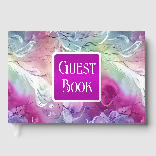 Whimsical floral liquid sweet pea flower real foil guest book  (Front)