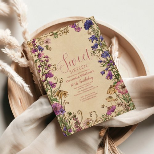 Whimsical Floral Meadow Sweet Sixteen Invitation